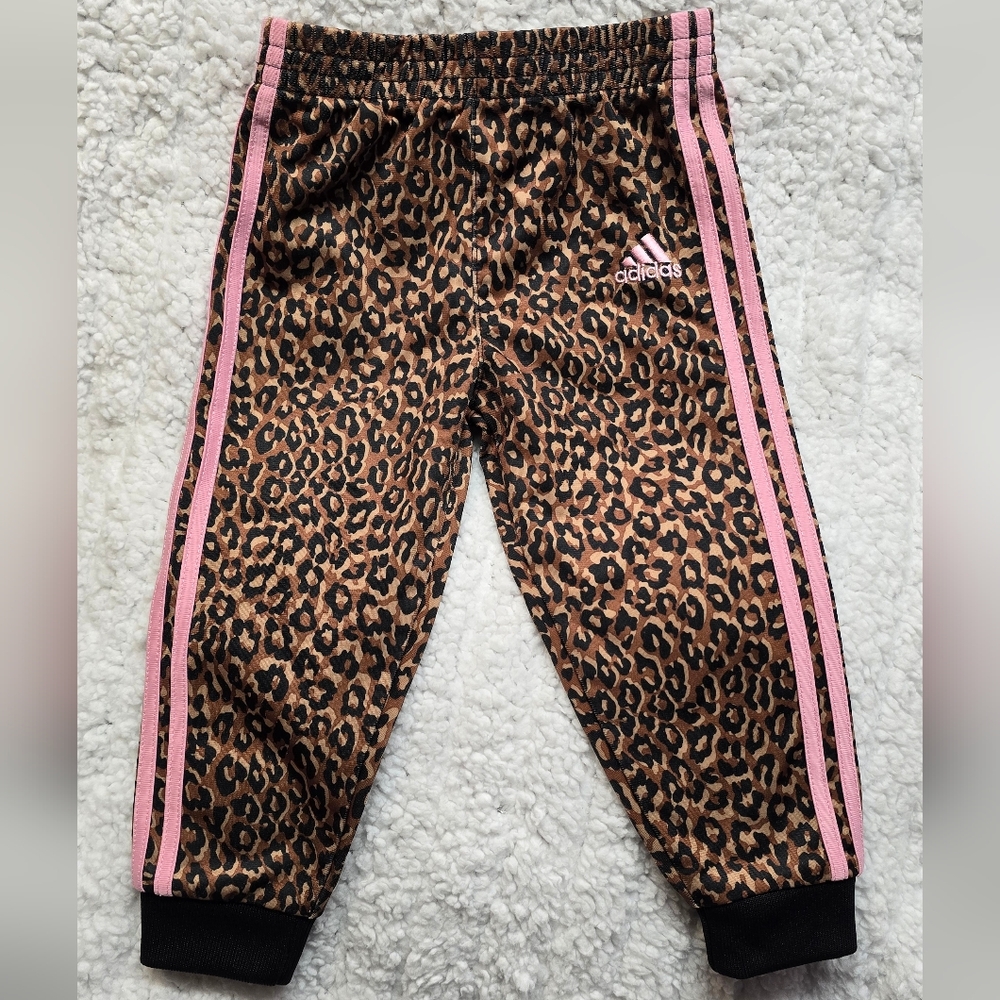 Adidas Kids Leopard Joggers with Pink Accents
